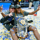 Kentucky’s Rhyne Howard, right, and Blair Green celebrate after Kentucky beat South Carolina to win the NCAA women’s college basketball Southeastern Conference tournament championship game.